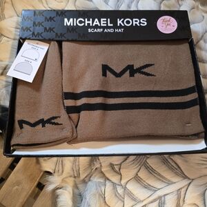 Michael Kors Brown and Black Scarf and Hat Set